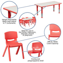 Load image into Gallery viewer, 23.625''W x 47.25''L Red Plastic Height Activity Table Set with 6 Chairs
