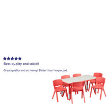 Load image into Gallery viewer, 23.625''W x 47.25''L Red Plastic Height Activity Table Set with 6 Chairs
