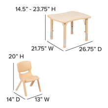Load image into Gallery viewer, 21.875"W x 26.625"L Natural Plastic Height Activity Table Set with 2 Chairs
