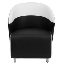 Load image into Gallery viewer, Black LeatherSoft Curved Barrel Back Lounge Chair with Melrose White Detailing
