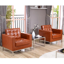 Load image into Gallery viewer, Lacey Contemporary Cognac LeatherSoft Chair with Stainless Steel Frame
