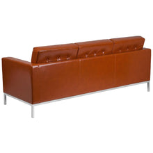 Load image into Gallery viewer, Lacey Contemporary Cognac LeatherSoft Sofa with Stainless Steel Frame
