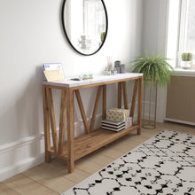 Load image into Gallery viewer, Farmhouse 2-Tier Console Table - Warm Oak Finish Engineered Wood Frame
