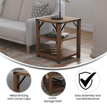 Load image into Gallery viewer, Farmhouse Wooden 3 Tier End Table with Black Metal Corner Accents, Oak
