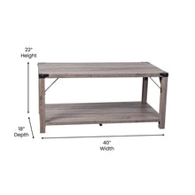 Load image into Gallery viewer, Farmhouse Wooden 2 Tier Coffee Table with Black Metal Corner Accents, Gray Wash
