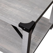 Load image into Gallery viewer, Farmhouse Wooden 2 Tier Coffee Table with Black Metal Corner Accents, Aspen Gray
