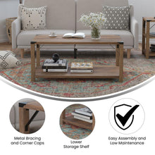 Load image into Gallery viewer, Farmhouse Wooden 2 Tier Coffee Table with Black Metal Corner Accents, Oak
