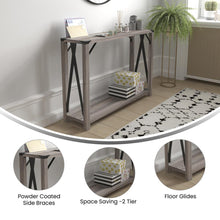 Load image into Gallery viewer, Farmhouse Wooden 2 Tier Console Entry Table with Black Metal Corner, Gray Wash
