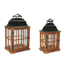 Load image into Gallery viewer, Rustic Wood and Iron Framed Glass Lantern (Set of 2)
