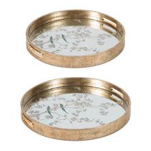 Load image into Gallery viewer, Bird and Floral Etched Mirror Tray (Set of 2)
