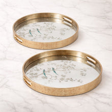 Load image into Gallery viewer, Bird and Floral Etched Mirror Tray (Set of 2)
