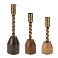 Load image into Gallery viewer, Modern Metal Taper Candle Holder with Birch Base (Set of 3)
