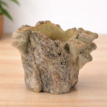 Load image into Gallery viewer, Faux Tree Stump Cement Planter Container 7.25"H
