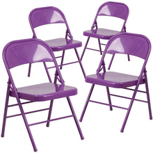 Load image into Gallery viewer, 4 Pk. Impulsive Purple Triple Braced &amp; Double Hinged Metal Folding Chair
