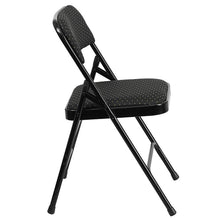Load image into Gallery viewer, 2 Pack Triple Braced &amp; Double Hinged Black Patterned Fabric Metal Folding Chair
