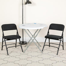 Load image into Gallery viewer, 2 Pack Triple Braced &amp; Double Hinged Black Patterned Fabric Metal Folding Chair
