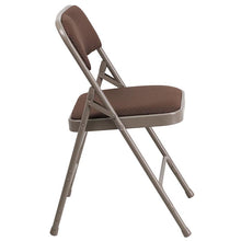 Load image into Gallery viewer, 2 Pk. HERCULES Series Curved Triple Braced &amp; Double Hinged Brown Patterned Fabric Metal Folding Chair
