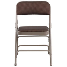 Load image into Gallery viewer, 2 Pk. HERCULES Series Curved Triple Braced &amp; Double Hinged Brown Patterned Fabric Metal Folding Chair
