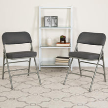 Load image into Gallery viewer, 2 Pk. HERCULES Series Premium Curved Triple Braced &amp; Double Hinged Gray Fabric Metal Folding Chair

