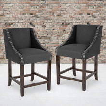 Load image into Gallery viewer, 24" High Walnut Counter Height Stool with Nail Trim in Charcoal Fabric, Set of 2
