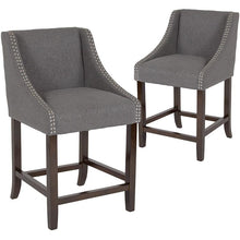 Load image into Gallery viewer, Carmel Series 24" High Transitional Walnut Counter Height Stool with Nail Trim in Dark Gray Fabric, Set of 2
