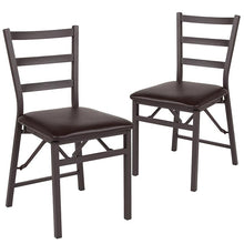 Load image into Gallery viewer, 2 Pack HERCULES Series Brown Folding Ladder Back Metal Chair with Brown Vinyl Seat
