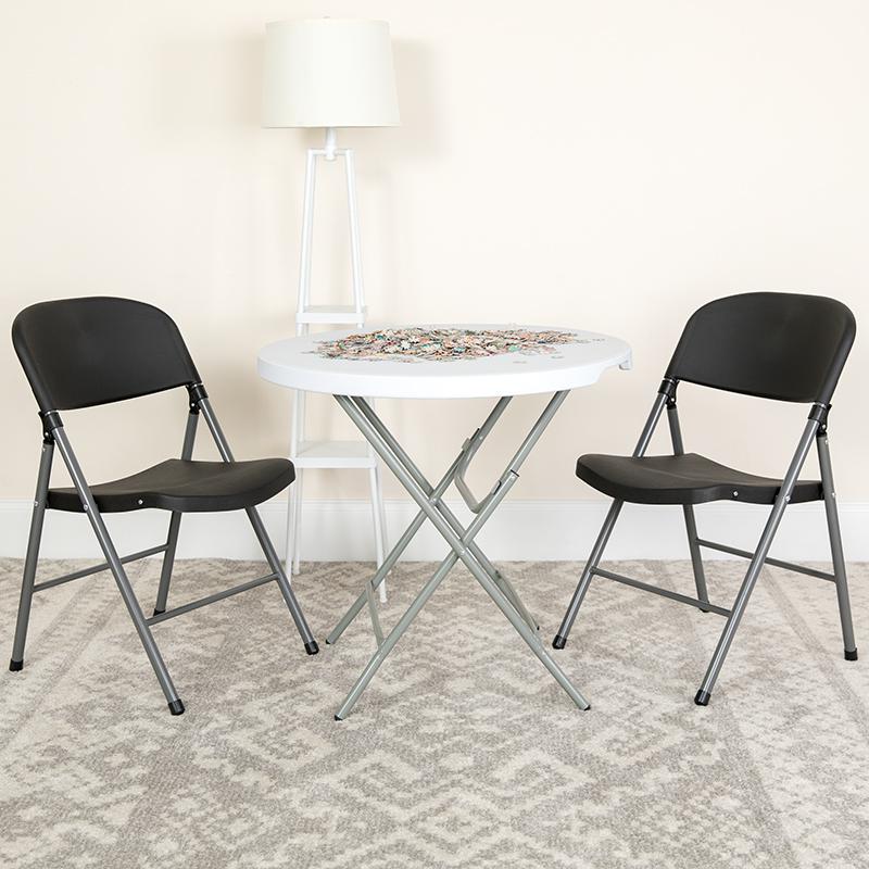 2 Pack HERCULES Series 330 lb. Capacity Black Plastic Folding Chair with Charcoal Frame