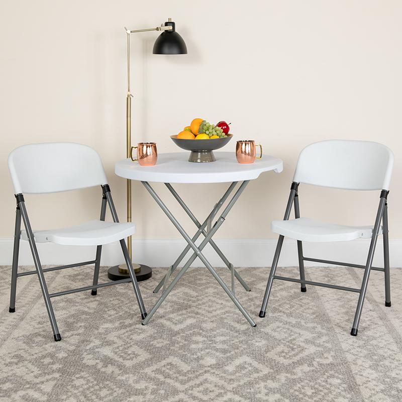 2 Pack HERCULES Series 330 lb. Capacity Granite White Plastic Folding Chair with Charcoal Frame