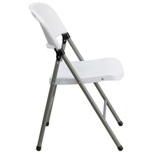 Load image into Gallery viewer, HERCULES Series White Plastic Folding Chairs | Set of 2 Lightweight Folding Chairs with Gray Frame
