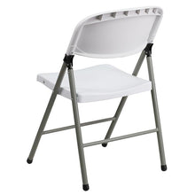 Load image into Gallery viewer, HERCULES Series White Plastic Folding Chairs | Set of 2 Lightweight Folding Chairs with Gray Frame

