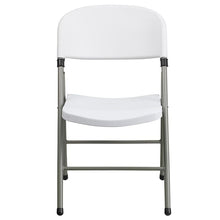 Load image into Gallery viewer, HERCULES Series White Plastic Folding Chairs | Set of 2 Lightweight Folding Chairs with Gray Frame
