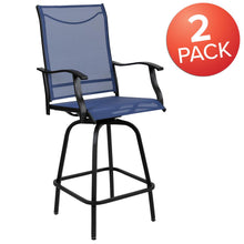 Load image into Gallery viewer, Patio Bar Height Stools Set of 2, All-Weather Textilene Swivel Patio Stools and Deck Chairs with High Back &amp; Armrests in Navy
