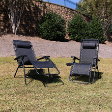 Load image into Gallery viewer, Adjustable Folding Mesh Zero Gravity Reclining Lounge Chair with Pillow and Cup Holder Tray in Black, Set of 2
