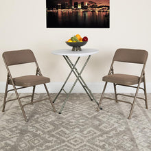 Load image into Gallery viewer, 2 Pack HERCULES Series Curved Triple Braced &amp; Double Hinged Beige Fabric Metal Folding Chair
