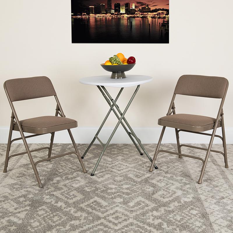 2 Pack HERCULES Series Curved Triple Braced & Double Hinged Beige Fabric Metal Folding Chair