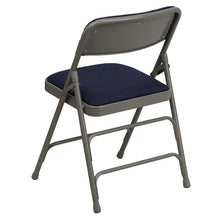Load image into Gallery viewer, 2 Pack HERCULES Series Curved Triple Braced &amp; Double Hinged Navy Fabric Metal Folding Chair
