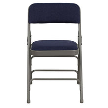 Load image into Gallery viewer, 2 Pack HERCULES Series Curved Triple Braced &amp; Double Hinged Navy Fabric Metal Folding Chair
