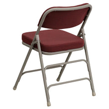 Load image into Gallery viewer, 2 Pack Curved Triple Braced &amp; Double Hinged Burgundy Fabric Metal Folding Chair
