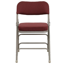 Load image into Gallery viewer, 2 Pack Curved Triple Braced &amp; Double Hinged Burgundy Fabric Metal Folding Chair
