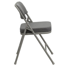 Load image into Gallery viewer, 2 Pack Curved Triple Braced &amp; Double Hinged Gray Fabric Metal Folding Chair
