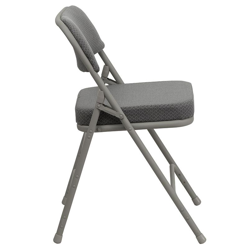 2 Pack Curved Triple Braced & Double Hinged Gray Fabric Metal Folding Chair