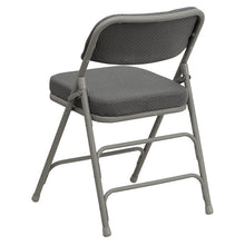 Load image into Gallery viewer, 2 Pack Curved Triple Braced &amp; Double Hinged Gray Fabric Metal Folding Chair
