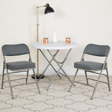 Load image into Gallery viewer, 2 Pack Curved Triple Braced &amp; Double Hinged Gray Fabric Metal Folding Chair

