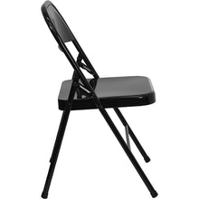 Load image into Gallery viewer, 2 Pack HERCULES Series Triple Braced &amp; Double Hinged Black Metal Folding Chair
