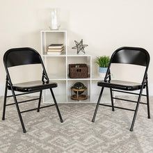 Load image into Gallery viewer, 2 Pack HERCULES Series Triple Braced &amp; Double Hinged Black Metal Folding Chair

