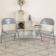 Load image into Gallery viewer, 2 Pack HERCULES Series Triple Braced &amp; Double Hinged Gray Metal Folding Chair

