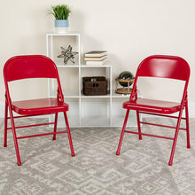 Load image into Gallery viewer, 2 Pack HERCULES Series Triple Braced &amp; Double Hinged Red Metal Folding Chair
