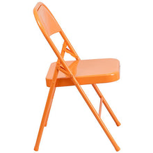 Load image into Gallery viewer, 2 Pack HERCULES COLORBURST Series Orange Marmalade Triple Braced &amp; Double Hinged Metal Folding Chair
