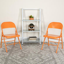 Load image into Gallery viewer, 2 Pack HERCULES COLORBURST Series Orange Marmalade Triple Braced &amp; Double Hinged Metal Folding Chair
