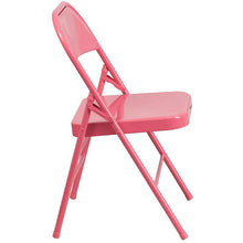 Load image into Gallery viewer, 2 Pack Bubblegum Pink Triple Braced &amp; Double Hinged Metal Folding Chair
